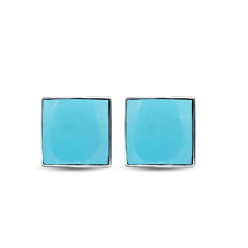 Square Shape Stud Post Tiny Earring Solid Simulated Turquoise 925 Sterling Silver (6mm-8mm)